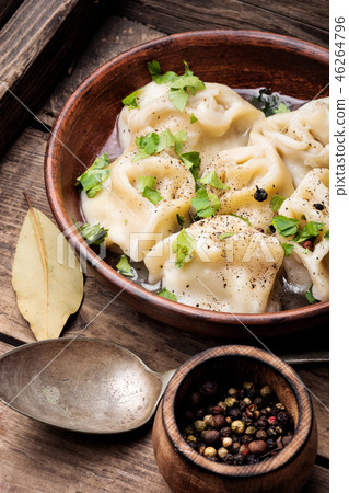Ukrainian pelmeni on plate 46264796