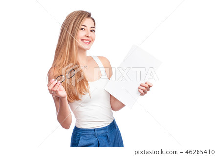 Smiling business woman, isolated on white background. Modern businesswoman in glasses with copy 46265410
