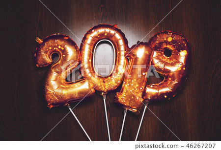 New Year 2019 Bright metallic gold balloons figures, Christmas, New Year Balloon with glitter stars New Year 2019 Bright metallic gold balloons figures, Christmas, New Year Balloon with glitter stars 46267207