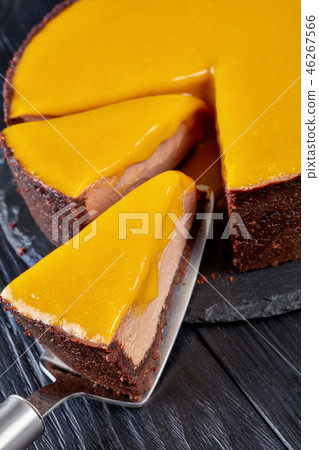 a piece of cheesecake on a cake shovel a piece of cheesecake on a cake shovel 46267566