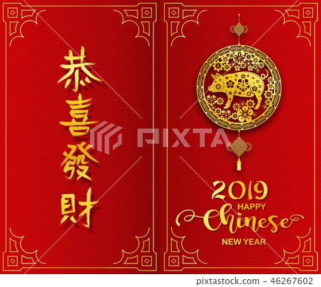 Happy Chinese New Year 2019 card. Year of the pig 46267602