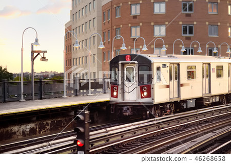New York subway train arrives at the station. 46268658