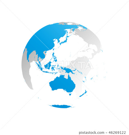 3D planet Earth globe. Transparent sphere with blue land silhouettes. Focused on Australia and 46269122