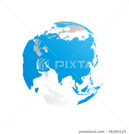 3D planet Earth globe. Transparent sphere with blue land silhouettes. Focused on Asia 3D planet Earth globe. Transparent sphere with blue land silhouettes. Focused on Asia 46269124