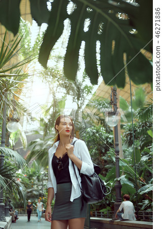 Beautiful Tourist Woman in the Train Station. Beautiful Tourist Woman in the Train Station. 46271886