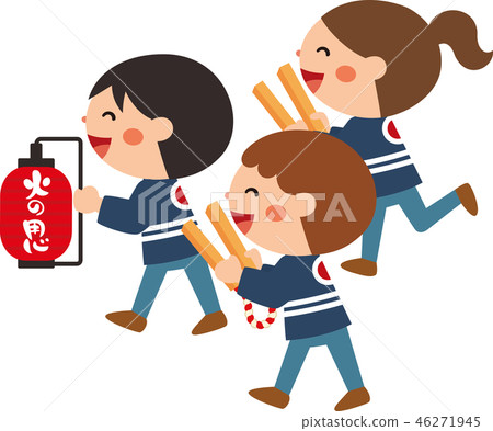 Beware of fire Happy children wearing a nightwear Vector Illustration Material Beware of fire Happy children wearing a nightwear Vector Illustration Material 46271945