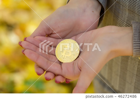 Crypto foreign currency. Business lady keeps bitcoin. Crypto foreign currency. Business lady keeps bitcoin. 46272486