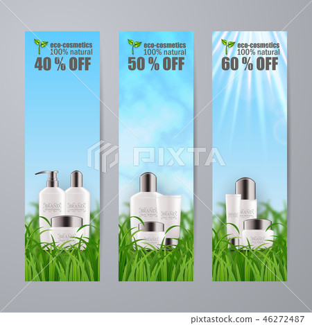 Set of realistic green glass bottles eco cosmetic 46272487
