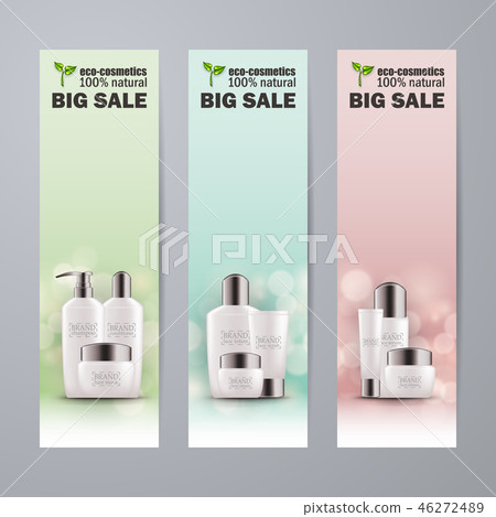 Set of realistic green glass bottles eco cosmetic Set of realistic green glass bottles eco cosmetic 46272489
