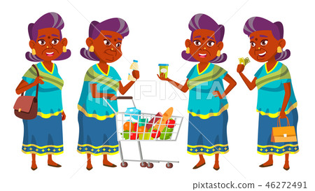 Indian Old Woman Shopping Vector. Elderly People. Hindu In Sari. Asian. Senior Person. Aged Indian Old Woman Shopping Vector. Elderly People. Hindu In Sari. Asian. Senior Person. Aged 46272491