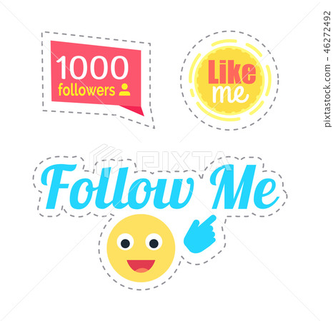Follow Me Smiley and Like Stickers Set Vector Follow Me Smiley and Like Stickers Set Vector 46272492