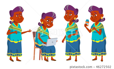 Indian Old Woman Set Vector. Elderly People. Hindu In Sari. Senior Person. Aged. Friendly 46272502