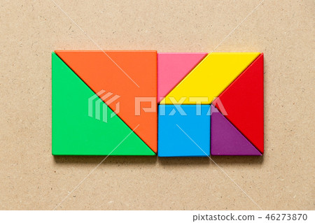 Color tangram puzzle in square or rectangle shape 46273870