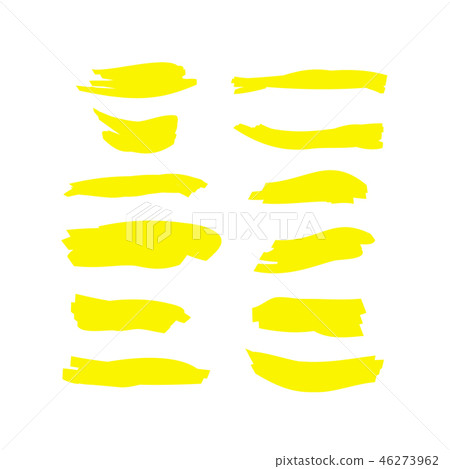 Yellow watercolor hand drawn highlight set. Vector highlighter brush lines. Marker pen highlight 46273962