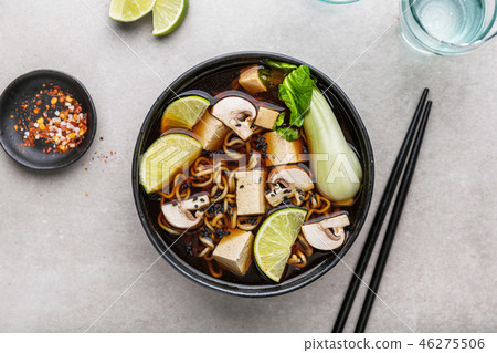 Tofu asian vegetarian soup served in bowl 46275506