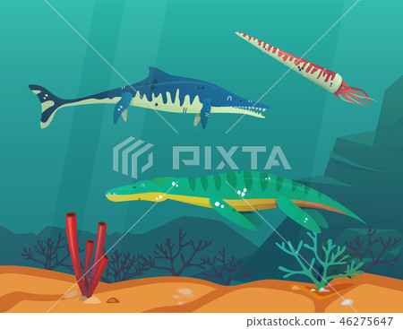 Ocean or sea with underwater dinosaurs or dino 46275647