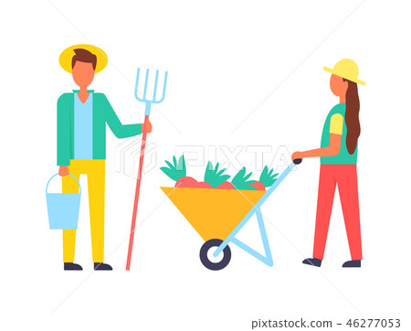 People Working on Farm with Equipment Vector Icon 46277053