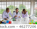 Blurred young woman and two man scientists  46277206
