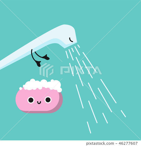 Smiling Cute Kid hygiene shower and soap, Habituate kid card. 46277607