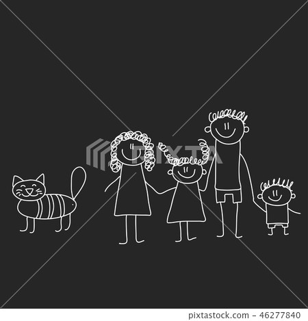 Happy family with children. Illustration on blackboard. Kindergarten illustration. Happy family with children. Illustration on blackboard. Kindergarten illustration. 46277840