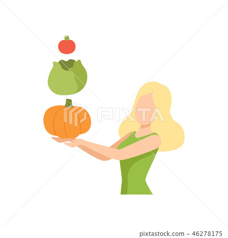 Young woman with fresh vegetables, healthy eating, diet, organic vegan food vector Illustration Young woman with fresh vegetables, healthy eating, diet, organic vegan food vector Illustration 46278175