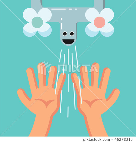 Smiling Cute washing hands of a kid, Habituate kid card or poster. Smiling Cute washing hands of a kid, Habituate kid card or poster. 46278313