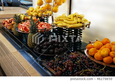 plates with fresh fruit oranges apples pineapple bananas healthy food plates with fresh fruit oranges apples pineapple bananas healthy food 46278650