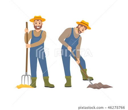 Farming Man with Hayfork Set Vector Illustration Farming Man with Hayfork Set Vector Illustration 46278766