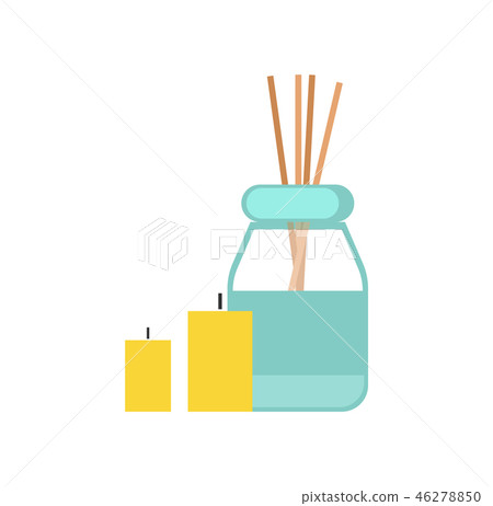 Sticks, Oil and Candles for Massage Cartoon Banner Sticks, Oil and Candles for Massage Cartoon Banner 46278850