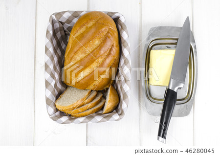 Fresh homemade wheat bread and butter Fresh homemade wheat bread and butter 46280045