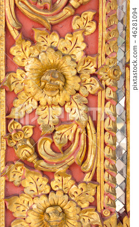 Pattern of gold flower carved on stucco design 46281094