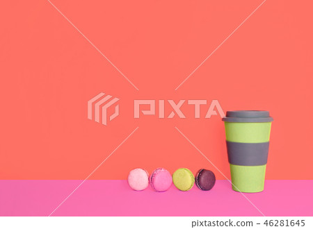Cup of coffee to go with macaron. Cup of coffee to go with macaron. 46281645