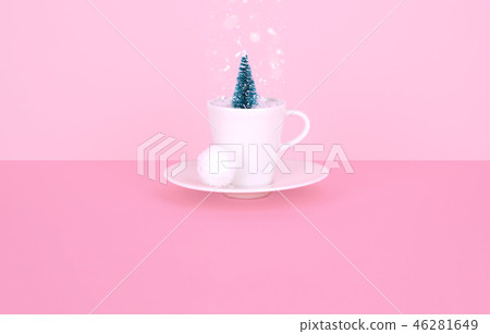 Creative Christmas design on pink pastel color background with Christmas tree. Creative Christmas design on pink pastel color background with Christmas tree. 46281649