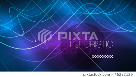 Glowing abstract wave on dark, shiny motion, Christmas and New Year magic space light. Techno 46282129