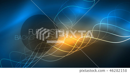 Glowing abstract wave on dark, shiny motion, Christmas and New Year magic space light. Techno Glowing abstract wave on dark, shiny motion, Christmas and New Year magic space light. Techno 46282158