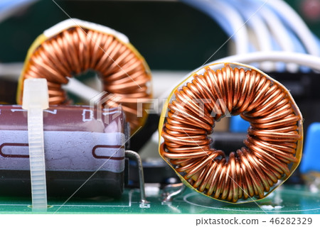 Inductor copper coil on circuit board 46282329