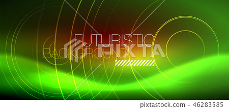 Neon glowing techno lines, hi-tech futuristic abstract background template with square shapes 46283585