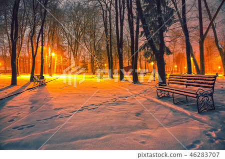 Winter evening in a central park. Winter evening in a central park. 46283707