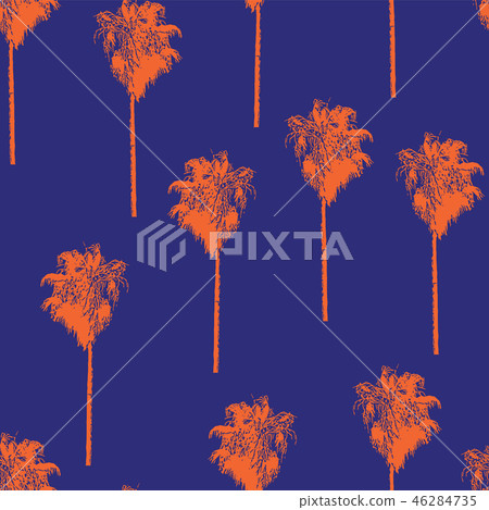 Palm trees retro-style orange on a blue background. Seamless vector pattern. 46284735