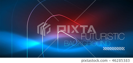 Neon glowing techno lines, hi-tech futuristic abstract background template with geometric shapes Neon glowing techno lines, hi-tech futuristic abstract background template with geometric shapes 46285383