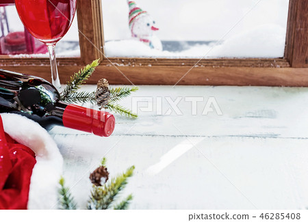 Red wine for Christmas and Happy New Year party. Red wine for Christmas and Happy New Year party. 46285408