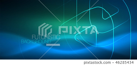 Neon glowing techno lines, hi-tech futuristic abstract background template with geometric shapes 46285434