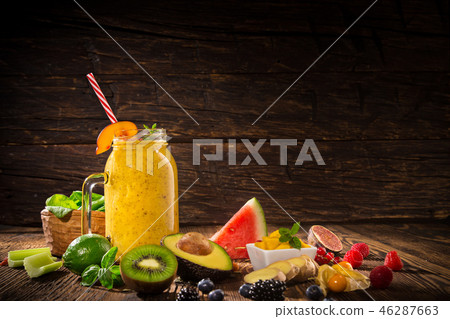Healthy fresh smoothies with ingredients. 46287663