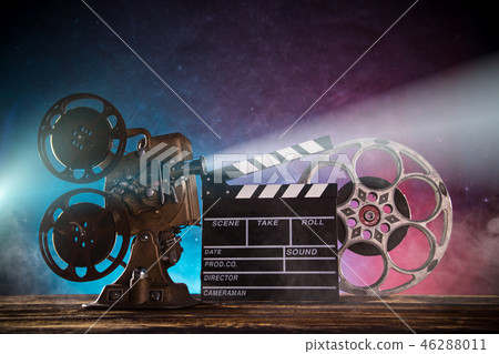 Old style movie projector, close-up. Old style movie projector, close-up. 46288011