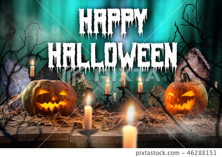 Halloween pumpkins on wooden planks. Halloween pumpkins on wooden planks. 46288151