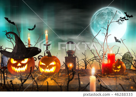 Halloween pumpkins on wooden planks. Halloween pumpkins on wooden planks. 46288333