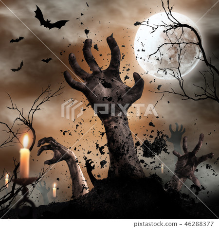 Scary Halloween background with zombie hands. Scary Halloween background with zombie hands. 46288377