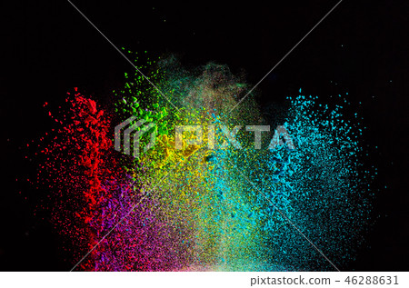 Colored powder explosion on black background. Colored powder explosion on black background. 46288631
