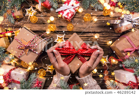 Christmas decoration on wooden background Christmas decoration on wooden background 46289142