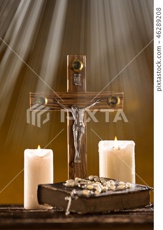 Close-up of wooden Christian cross. Close-up of wooden Christian cross. 46289208